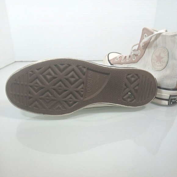 Converse Size 7.5 Chuck 70 Striped Hi Top Shoe Egret/Pink Terry Cloth All Star - Picture 9 of 9